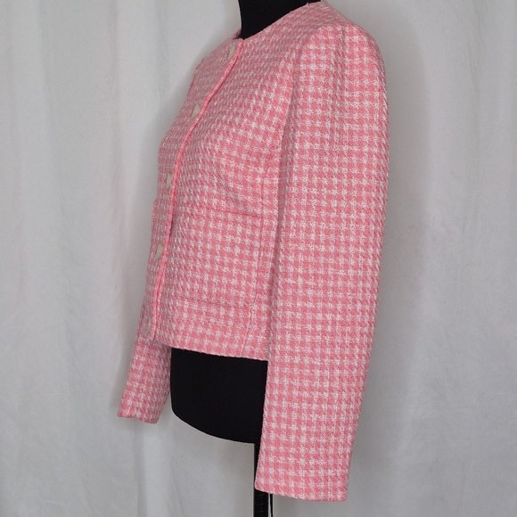J. Crew Factory Tweed Button Front Patch Pocket Pink Lady Jacket - Size 6 - Picture 4 of 12